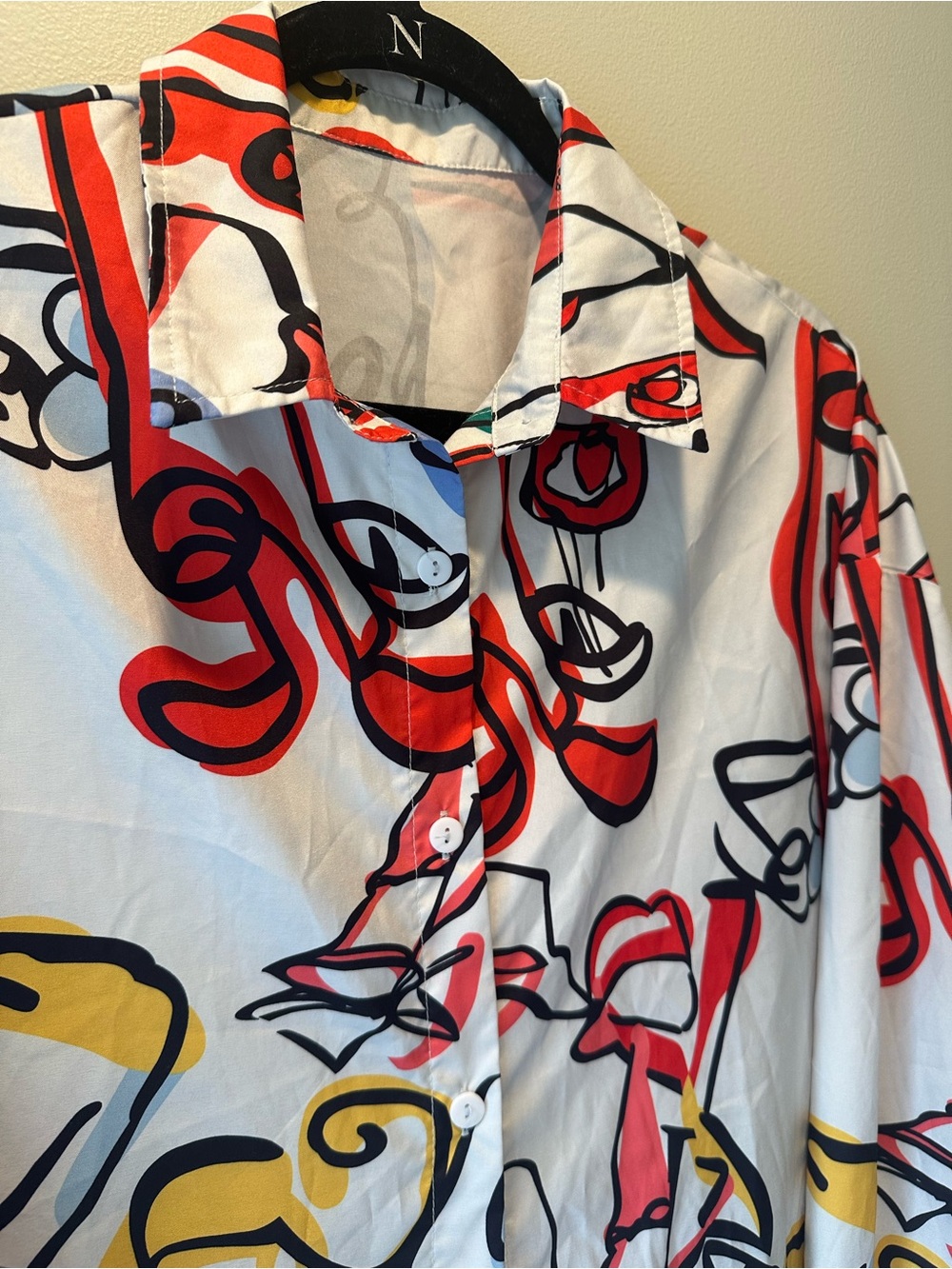 SHEIN Size S White Button-Up Shirt with Colorful Bold Abstract Print - Picture 2 of 6